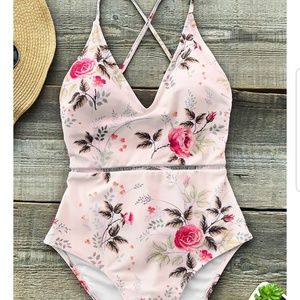 Pink/Floral Printed One Piece Suit